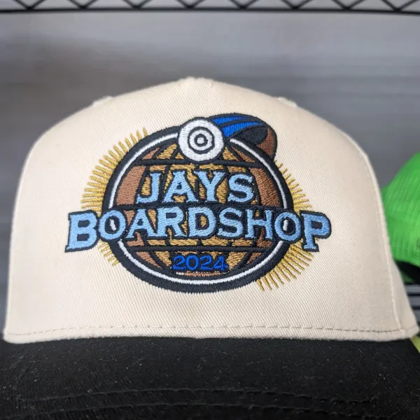 Hat embroidery, complex designs, great quality.